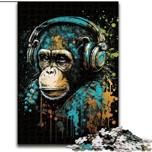 Puzzle mit 1000 Teilen für Erwachsene, Kopfhörer, Schimpanse, anspruchsvolle Puzzles, Größe 38x26cm, perfekte Dekoration für Zuhause oder das Büro Puzzle mit 1000 Teilen für Erwachsene, Kopfhörer, Schimpanse, anspruchsvolle Puzzles, Größe 38x26cm, perfekte Dekoration für Zuhause oder das Büro von LYXIANY