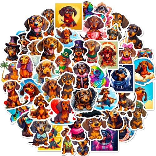 Dachshund Aufkleber Hund Sticker Set 50 Stücke Niedlich Deko für Auto Laptop Skateboard Fahrrad Moped Motorrad Fahrrad Computer,Geeignet für Erwachsene Kinder von LYunMu