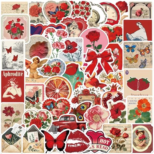 Die Rote Ästhetik Aufkleber Red Aesthetics Sticker Set 50 Stücke Niedlich Deko für Auto Laptop Skateboard Fahrrad Moped Motorrad Fahrrad Computer,Geeignet für Erwachsene Kinder von LYunMu