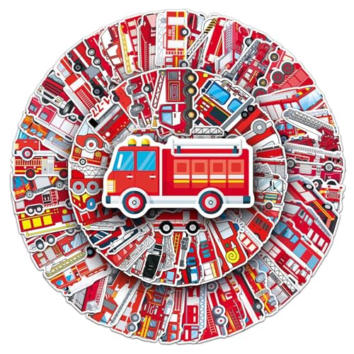 Feuerwehrwagen Aufkleber Fire Engine Sticker Set 100 Stücke Niedlich Deko für Auto Laptop Skateboard Fahrrad Moped Motorrad Fahrrad Computer,Geeignet für Erwachsene Kinder von LYunMu