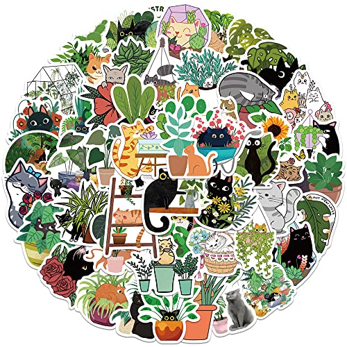 Katzen und Pflanzen Aufkleber Cats and Plants Sticker Set 50 Stücke Niedlich Deko für Auto Laptop Skateboard Fahrrad Moped Motorrad Fahrrad Computer,Geeignet für Erwachsene Kinder von LYunMu