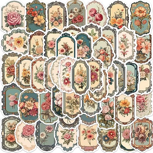 Vintage Blumen Spiegel Aufkleber Vintage Sticker Set 50 Stücke Niedlich Deko für Auto Laptop Skateboard Fahrrad Moped Motorrad Fahrrad Computer,Geeignet für Erwachsene Kinder von LYunMu