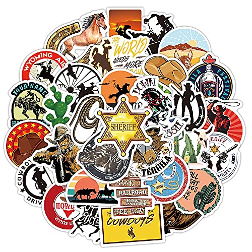 Western-Cowboy Aufkleber Western Cowboy Sticker Set 50 Stücke Niedlich Deko für Auto Laptop Skateboard Fahrrad Moped Motorrad Fahrrad Computer,Geeignet für Erwachsene Kinder von LYunMu