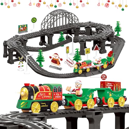 LZDMY Eisenbahn Kinder Elektrischer Zug Spielzeug ab 3 Jahre, Autorennbahn Weihnachtsbaum Zug mit Schienen Auto Rennstrecke Set Spiel für Kinder Junge Mädchen Weihnachten Geburtstag Geschenk von LZDMY