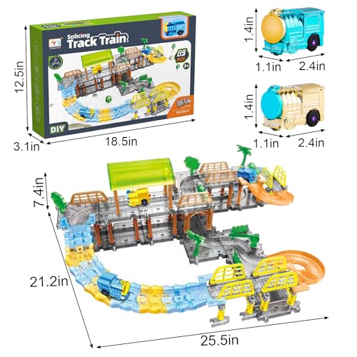 LZDMY Autorennbahn Elektrische Eisenbahn Spielzeug ab 3 Jahre, 76 PCS Auto Rennstrecke Zug Set mit Schienen für Kinder Junge Mädchen Ostern Weihnacht Neujahr Geburtstag Kinderspielzeug Geschenk von LZDMY