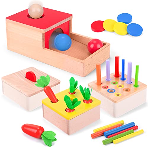 Holzspielzeug ab 1 Jahr | 4 in 1 Montessori Spielzeug Baby Motorikspielzeug ab 10 Monate Jungen Mädchen Objektpermanenz Sortierspiel Holzpuzzle für Kinder Ostern Weihnacht Geburtztag New Jahr Geschenk von LZDMY