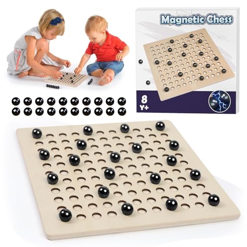 Magnetisches Schachspiel mit Holzbrett, Kluster Magnetspiel 20 Magnetsteine, Reisen Magnet Spiel Chess Game, Brettspiel für Familientreffen Party Kinder Mini Schachspiel von LZDMY