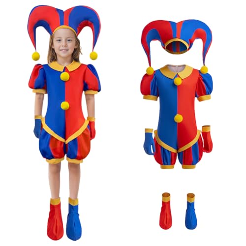 LZH Clownkostüm für Kinder, Cosplay, Zirkusclown-Kostüm, Overall-Set, Clown-Halloween-Anziehset mit Zubehör von LZH