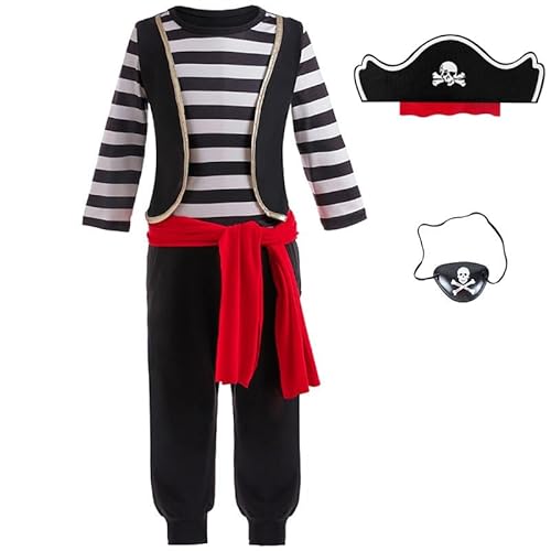 LZH Piraten Kostüm Kinder Piraten Rollenspiel Dress Up für Jungen Halloween Karneval Outfit Piraten Captain Cosplay Anzug mit Piraten Hut von LZH