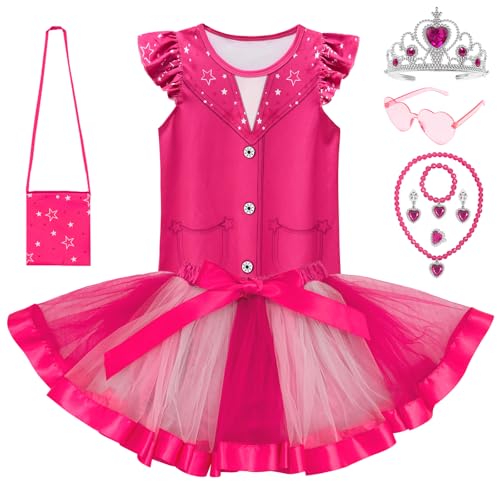 LZH Rosa Kostüm für Mädchen Cowgirl Kostüm Regenbogen Tutu Kleid Set Cosplay Puppe Film Rosa Herz Kleid mit Zubehör von LZH