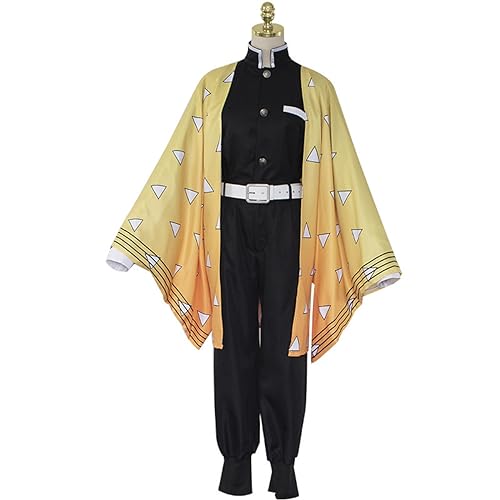 LZHUYE Demons Slayers Anime Cosplay Kostüm Agatsuma Zenitsu Kimono, komplettes Set, Halloween-Outfit für Party, Erwachsene und Kinder von LZHUYE