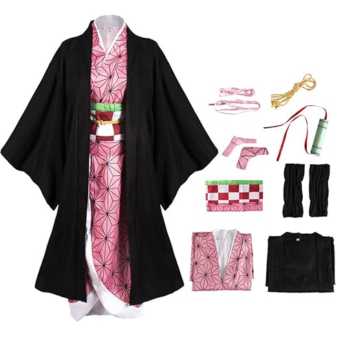 LZHUYE Demons Slayers Anime Cosplay Kostüm Kamado Nezuko Kimono Komplettes Set Halloween Outfit für Party Erwachsene Kinder von LZHUYE