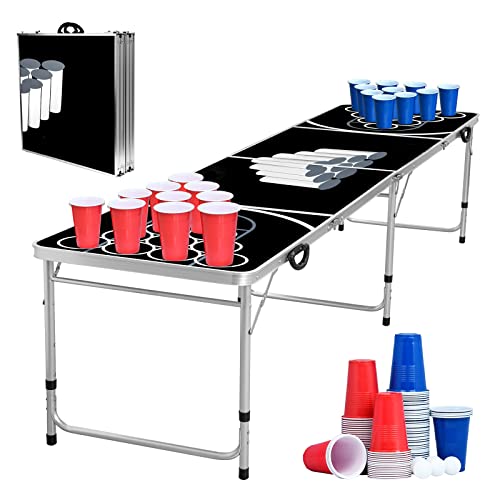 LZQ Bierpong Tisch Set inkl.5 Bälle & 100 Becher,Höhenverstellbar/Klappbar,Tragbar Aluminium–Wasserdicht Beer Pong Tische,Tragfähigkeit:60KG.Partytisch, Trinkspiele von LZQ