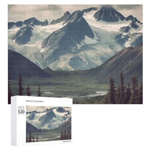 Alaska Mountains Puzzles, 520 Bilder, personalisiertes Puzzle für Erwachsene, Fotos, Puzzle für Familie, anspruchsvolles Bilderpuzzle mit Aufbewahrungstasche, Heimdekoration, Puzzle von LZQPOEAS