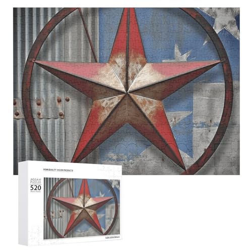 American Wastern Texas Star Puzzles 520 Bilder, personalisierte Puzzles für Erwachsene, Fotos, Puzzle für Familie, anspruchsvolles Bilderpuzzle mit Aufbewahrungstasche, Heimdekor-Puzzle von LZQPOEAS