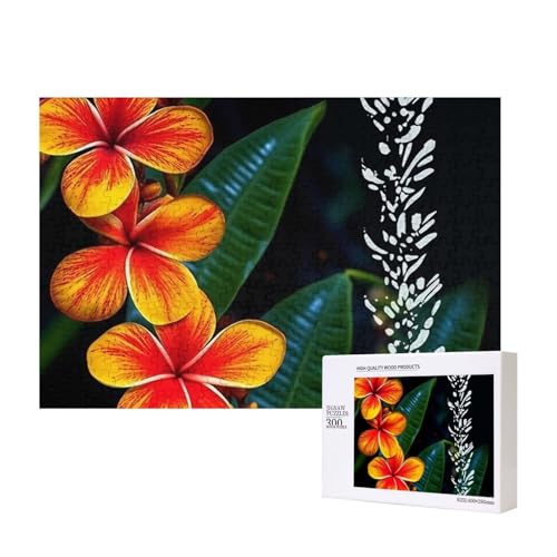 Auffälliges Hawaii-Blumen-Puzzle, 300 Teile, Holz-Puzzle, personalisierte Bildrätsel, Familienspiele, Kunstwerk, Fotopuzzle, anspruchsvolle Puzzles für Erwachsene (39,9 x 27,9 cm) von LZQPOEAS