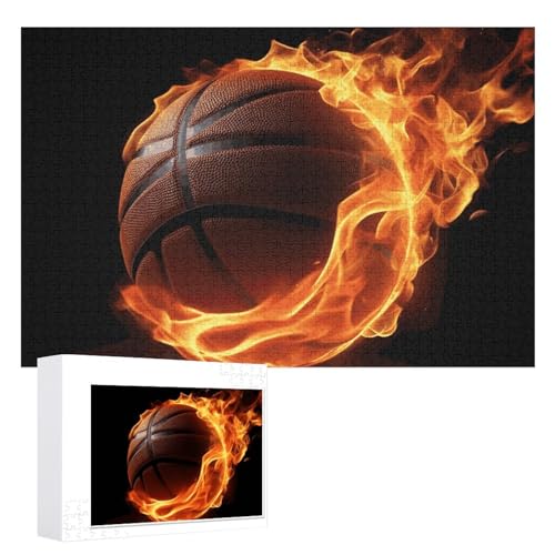 Basketball On Fire Puzzles, 1000 Teile, personalisiertes Puzzle für Erwachsene, Fotos, Puzzle für Familie, anspruchsvolles Bilderpuzzle mit Aufbewahrungstasche, Heimdekoration, Puzzle von LZQPOEAS