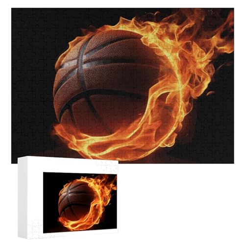 Basketball On Fire Puzzles, 300 Teile, personalisiertes Puzzle für Erwachsene, Fotos, Puzzle für Familie, anspruchsvolles Bilderpuzzle mit Aufbewahrungstasche, Heimdekoration, Puzzle von LZQPOEAS