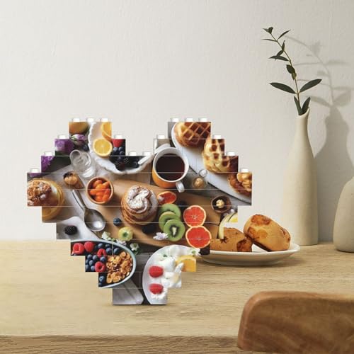 Baustein-Puzzle, personalisierte Bausteine, herzförmige Puzzles, schönes Frühstück, Bausteinblock für Erwachsene, Block-Puzzle für Heimdekoration, 3D-Ziegelstein-Puzzle-Set für Weihnachtsdekoration von LZQPOEAS