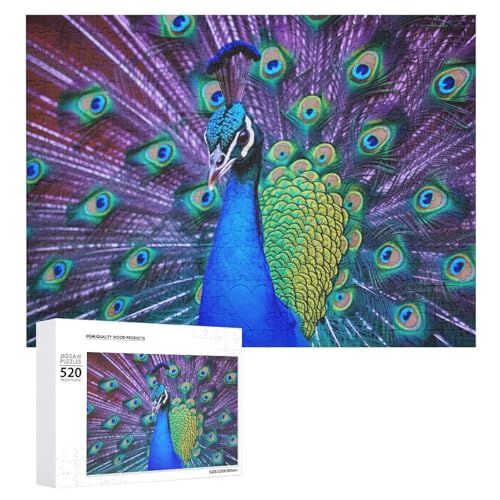 Beauty Peacock Puzzles 520 Bilder, personalisiertes Puzzle für Erwachsene, Fotos, Puzzle für Familie, anspruchsvolles Bilderpuzzle mit Aufbewahrungstasche, Heimdekoration, Puzzle von LZQPOEAS