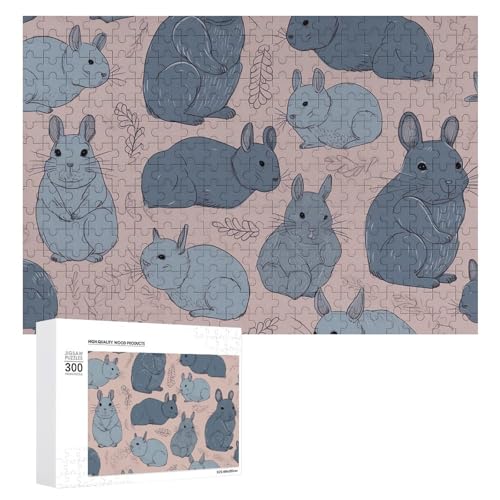 Blue Chinchillas Puzzles, 300 Bilder, personalisiertes Puzzle für Erwachsene, Fotos, Puzzle für Familie, anspruchsvolles Bilderpuzzle mit Aufbewahrungstasche, Heimdekoration, Puzzle von LZQPOEAS