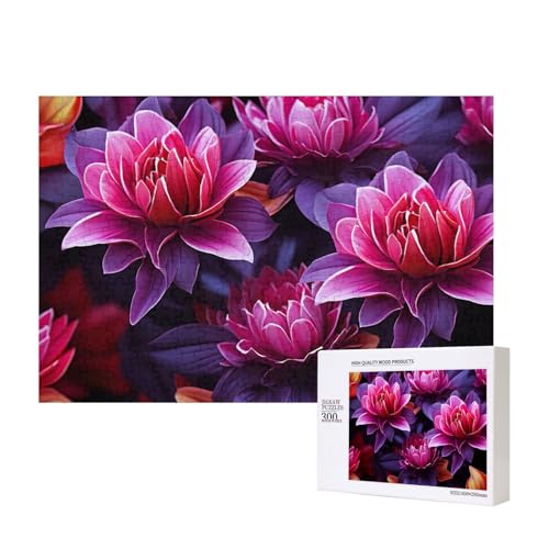 Blumenblätter, lila-rote Blumen-Puzzle, 300 Teile, Holz-Puzzle, personalisiertes Bild, Puzzle, Familienspiele, Kunstwerk, Fotopuzzle, anspruchsvolle Puzzles für Erwachsene (39,9 x 27,9 cm) von LZQPOEAS