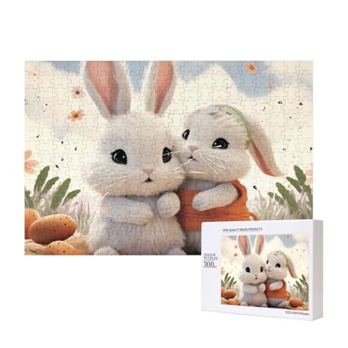 Bunny Hug Puzzles 300 Teile Holzpuzzle Personalisierte Bilderpuzzles Familienspiele Kunstwerk Fotopuzzle Herausfordernde Puzzles für Erwachsene (39,9 x 27,9 cm) von LZQPOEAS