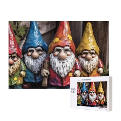 Bunte Zwergen-Puzzle, 300 Teile, Holz-Puzzle, personalisiertes Bild, Puzzle, Familienspiele, Kunstwerk, Fotopuzzle, anspruchsvolle Puzzles für Erwachsene (39,9 x 27,9 cm) von LZQPOEAS