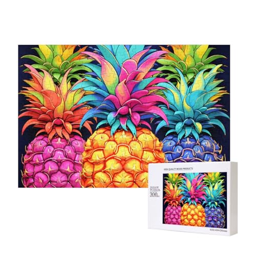 Buntes Ananas-Puzzle, 300 Teile, Holz-Puzzle, personalisiertes Bild, Puzzle, Familienspiele, Kunstwerk, Fotopuzzle, anspruchsvolle Puzzles für Erwachsene (39,9 x 27,9 cm) von LZQPOEAS