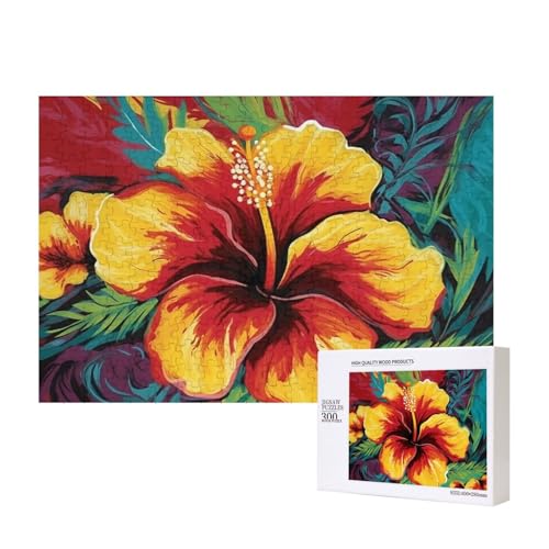 Buntes Hibiskus-Puzzle, 300 Teile, Holz-Puzzle, personalisiertes Bild, Puzzle, Familienspiele, Kunstwerk, Fotopuzzle, anspruchsvolle Puzzles für Erwachsene (39,9 x 27,9 cm) von LZQPOEAS