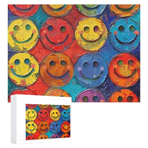 Buntes Smiley-Gesichtspuzzle, 500 Stück, personalisiertes Puzzle für Erwachsene, Fotos, Puzzle für Familie, anspruchsvolles Bilderpuzzle mit Aufbewahrungstasche, Heimdekoration, Puzzle von LZQPOEAS