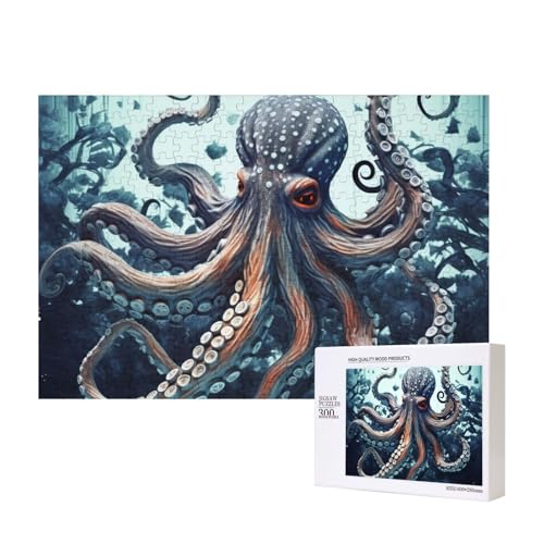 Cooles Oktopus-Puzzle, 300 Teile, Holz-Puzzle, personalisierte Bildrätsel, Familienspiele, Kunstwerk, Fotopuzzle, anspruchsvolle Puzzles für Erwachsene (39,9 x 27,9 cm) von LZQPOEAS