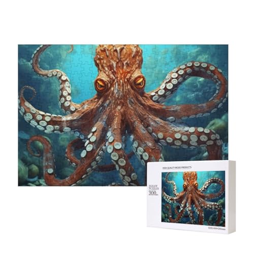 Cooles großes Oktopus-Puzzle, 300 Teile, Holz-Puzzle, personalisierte Bildrätsel, Familienspiele, Kunstwerk, Fotopuzzle, herausfordernde Puzzles für Erwachsene (39,9 x 27,9 cm) von LZQPOEAS