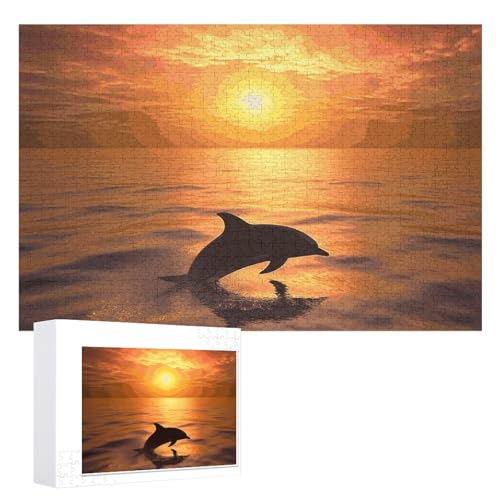 Delphin- und Sonnenuntergang-Puzzle, 1000 Teile, personalisiertes Puzzle für Erwachsene, Fotos, Puzzle für Familie, anspruchsvolles Bilderpuzzle mit Aufbewahrungstasche, Heimdekoration, Puzzle von LZQPOEAS