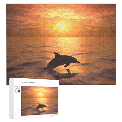 Delphin- und Sonnenuntergang-Puzzle, 520 Bilder, personalisiertes Puzzle für Erwachsene, Fotos, Puzzle für Familie, anspruchsvolles Bilderpuzzle mit Aufbewahrungstasche, Heimdekoration, Puzzle von LZQPOEAS