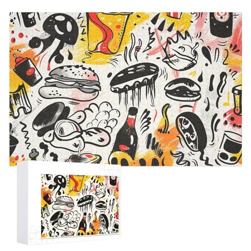 Doodle Style Food Puzzles 1000 PCS Personalized Jigsaw Puzzles for Adults Photos Puzzle for Family Challenging Picture Puzzle with Storage Bag Home Decor Jigsaw von LZQPOEAS