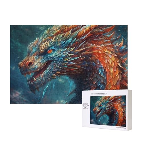 Dragon Art Puzzles 300 Teile Holzpuzzle Personalisierte Bilderpuzzles Familienspiele Kunstwerk Fotopuzzle Herausfordernde Puzzles für Erwachsene (39,9 x 27,9 cm) von LZQPOEAS