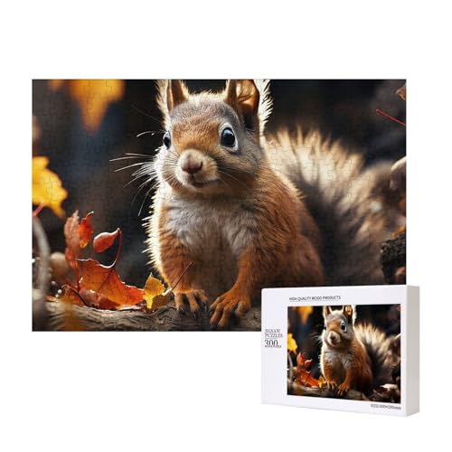 Eichhörnchen im Wald Puzzles 300 Teile Holzpuzzle Personalisierte Bilderpuzzles Familienspiele Kunstwerk Fotopuzzle Herausfordernde Puzzles für Erwachsene (39,9 x 27,9 cm) von LZQPOEAS