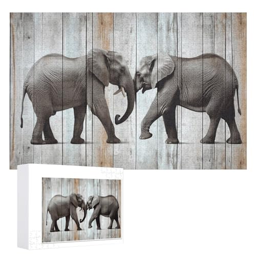 Elefant auf Holz, 1000 Stück, personalisiertes Puzzle für Erwachsene, Fotos, Puzzle für Familie, anspruchsvolles Bilderpuzzle mit Aufbewahrungstasche, Heimdekoration, Puzzle von LZQPOEAS