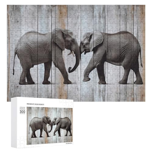 Elefant auf Holz, 300 Bilder, personalisierte Puzzles für Erwachsene, Fotos, Puzzle für Familie, anspruchsvolles Bilderpuzzle mit Aufbewahrungstasche, Heimdekoration, Puzzle von LZQPOEAS