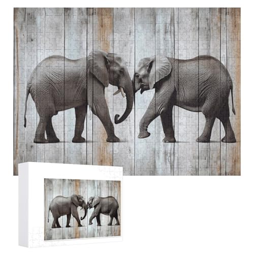 Elefant auf Holz, 500 Stück, personalisiertes Puzzle für Erwachsene, Fotos, Puzzle für Familie, anspruchsvolles Bilderpuzzle mit Aufbewahrungstasche, Heimdekoration, Puzzle von LZQPOEAS