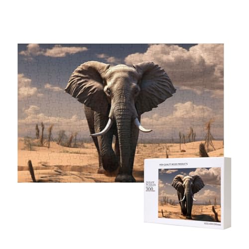 Elefanten-Puzzle, 300 Teile, Holz-Puzzle, personalisierte Bilderpuzzle, Familienspiele, Kunstwerk, Fotopuzzle, anspruchsvolle Puzzles für Erwachsene (39,9 x 27,9 cm) von LZQPOEAS