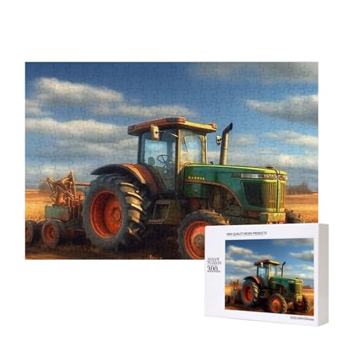 Fantasy Bauernhof-Traktor-Puzzle, 300 Teile, Holz-Puzzle, personalisierte Bildrätsel, Familienspiele, Kunstwerk, Fotopuzzle, anspruchsvolle Puzzles für Erwachsene (39,9 x 27,9 cm) von LZQPOEAS