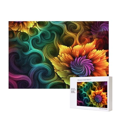 Farbige Blumen-Puzzle, 300 Teile, Holzpuzzle, personalisierte Bildrätsel, Familienspiele, Kunstwerke, Fotopuzzle, anspruchsvolle Puzzles für Erwachsene (39,9 x 27,9 cm) von LZQPOEAS