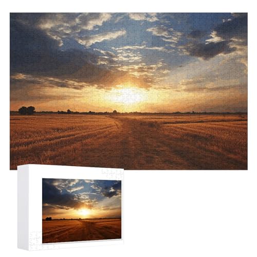 Feld-Sonnenaufgang-Puzzle, 1000 Stück, personalisiertes Puzzle für Erwachsene, Fotos, Puzzle für Familie, anspruchsvolles Bilderpuzzle mit Aufbewahrungstasche, Heimdekoration, Puzzle von LZQPOEAS