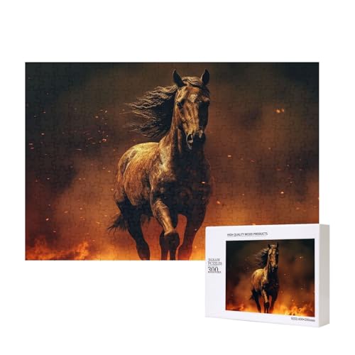 Flame Horse Puzzles 300 Teile Holzpuzzle Personalisierte Bilderpuzzles Familienspiele Kunstwerk Fotopuzzle Herausfordernde Puzzles für Erwachsene (39,9 x 27,9 cm) von LZQPOEAS