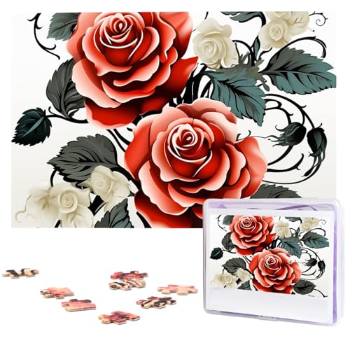Floral Rose Ivy with Leaves Spring Puzzles 1000 Pieces Wooden Jigsaw Puzzle Personalized Picture Puzzles Family Decoration Photo Puzzle for Adults (74.9 cmx 50.0 cm) von LZQPOEAS
