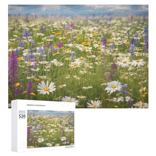 Frühlingswiesen-Blumen-Puzzle, 520 Bilder, personalisierte Puzzles für Erwachsene, Fotos, Puzzle für Familie, anspruchsvolles Bilderpuzzle mit Aufbewahrungstasche, Heimdekoration, Puzzle von LZQPOEAS