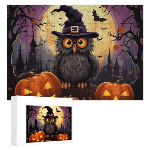 Halloween-Eulen-Geister-Kürbis-Puzzle, 300 Stück, personalisiertes Puzzle für Erwachsene, Fotos, Puzzle für Familie, anspruchsvolles Bilderpuzzle mit Aufbewahrungstasche, Heimdekoration, Puzzle von LZQPOEAS