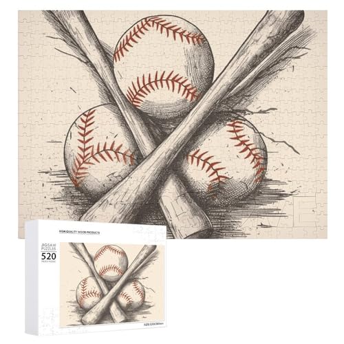 Handgezeichnete Baseballschläger-Puzzle, 520 Bilder, personalisiertes Puzzle für Erwachsene, Fotos, Puzzle für Familie, anspruchsvolles Bilderpuzzle mit Aufbewahrungstasche, Heimdekor-Puzzle von LZQPOEAS